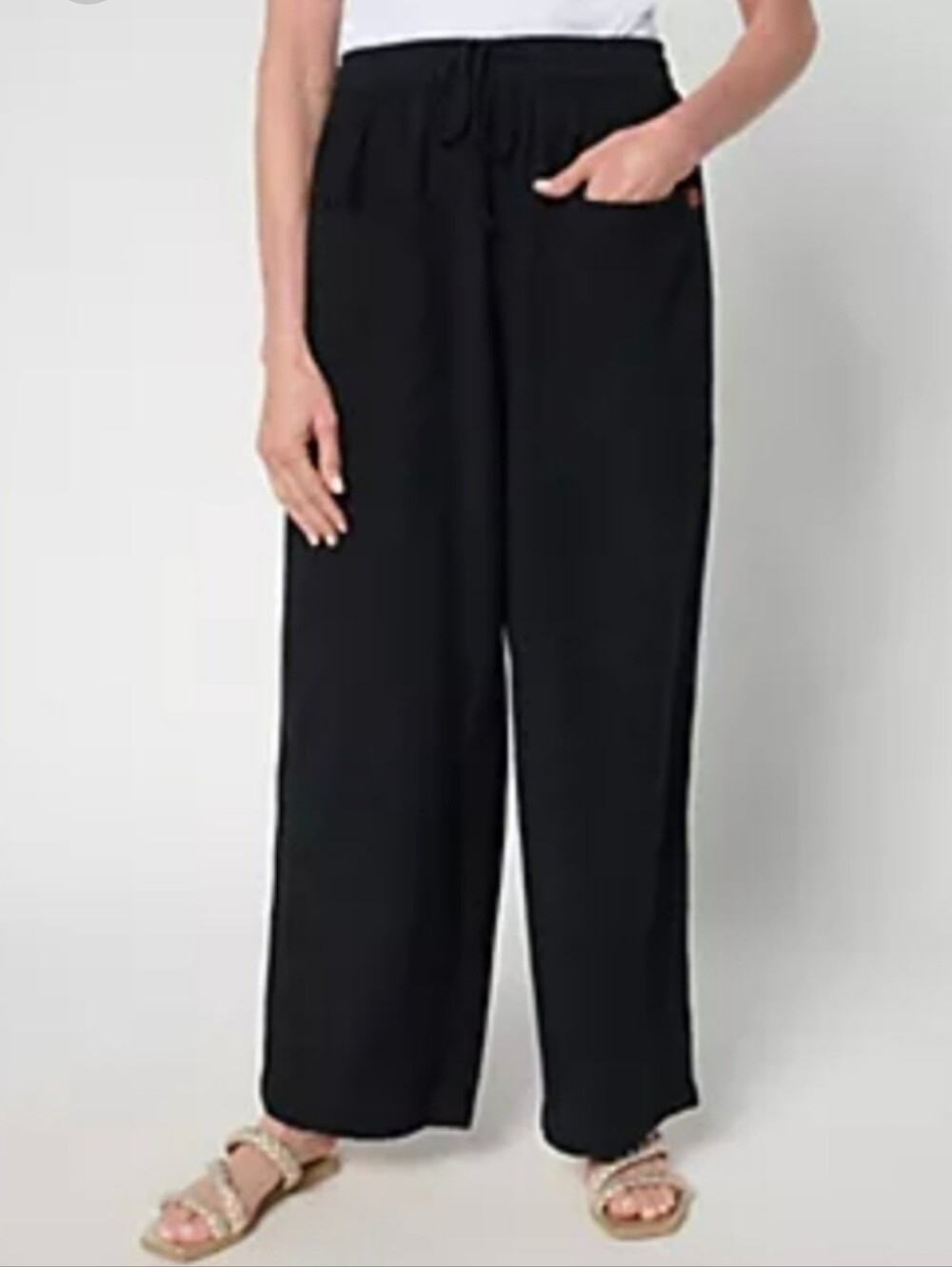 Peace Love World Black Drawstring Linen-Blend Wide Leg Pants Size XL